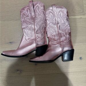 Jeffrey Campbell Metallic Rose Pink Western Boots